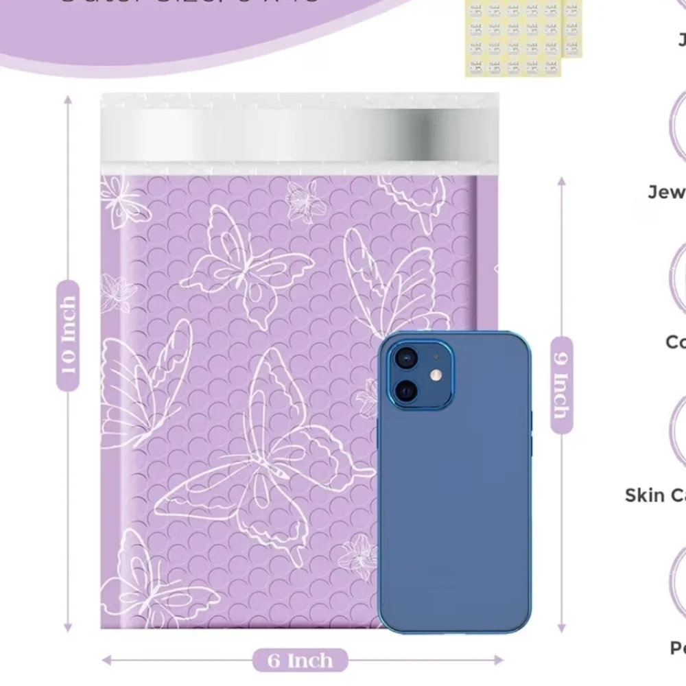 10 Purple Butterfly Bubble Mailers
